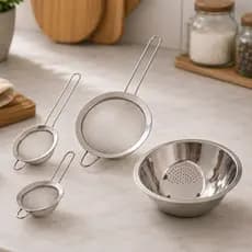 Kit Escorredor De Arroz Inox Legumes Frutas Multiuso Cozinha + 3 Peneiras Aço Inox