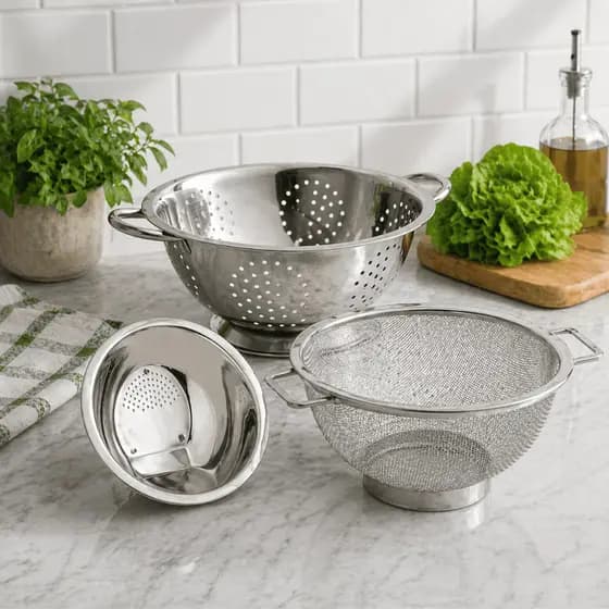 Kit 3 Peças Escorredor de Arroz + Escorredor de Macarrão Massas + Escorredor Telado Inox Cozinha