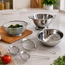 Kit 6 peças Escorredor De Arroz + Escorredor De Macarrão + Escorredor telado + 3 Peneiras Inox