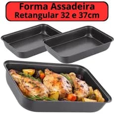 Formas Assadeiras 32cm 37cm Retangular Antiaderente Grande Aço Carbono Bolo Lasanha Carne Frango