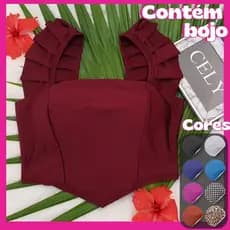 Cropped Feminino Blogueira Alcinha Babado Vico Com Bojo Suplex Premium