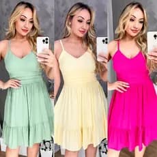 Vestido Curto Feminino Luxo Moda Femenina Viscolinho Com Alcinha Bojo Único