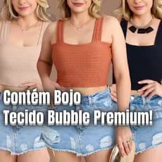 Cropped Alças Grossas Tecido Bubble Premium Decote Quadrado Com Bojo Várias Cores