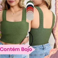 Cropped Alça Grossa Forrado Com Bojo Tecido Premium Bubble Básico Verão