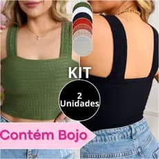 Kit 2: Cropped Alça Grossa Com Bojo Tecido Bubble Premium