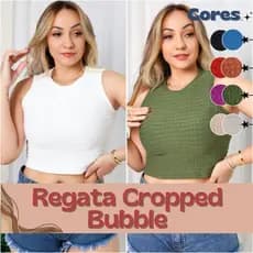 Cropped Regata Feminino Básica Com Bojo Tecido Bubble Premium Diversas Cores