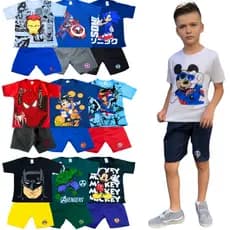 Kit Sortido 8 Peças De Roupa Infantil Menino 4 Camisetas e 4 Bermudas