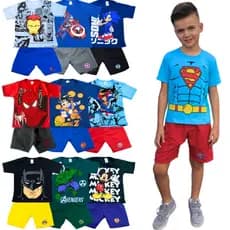 Kit Sortido 6 Peças De Roupa Infantil Menino 3 Camisetas e 3 Bermudas