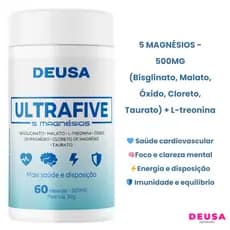 Mix de Magnésio 5 em 1 - Bisglitano, Malato, Óxido, Cloreto, Taurato + L-treonina 500mg - Ultra Five - Deusa Suplementos