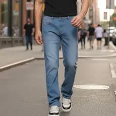 Calça Jeans Masculina Lavagem Clara Slim Com Elastano / Lycra Premium