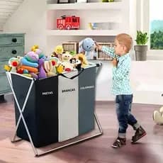 Cesto Roupa Multiuso Com 3 Compartimentos Organizador Prático Armário Lavanderia