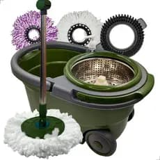 Mop Giratório Cesto Inox Com Rodas 16L+ 4 Refis Limpeza Esfregão INMA Esfreguette Cuidado da Casa