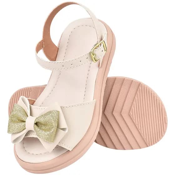 Sandália Infantil Feminina Luxo Laço Gliter Brilho Conforto Tratorada Menina Delicada