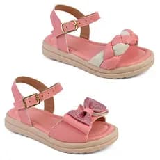 Kit 2 Pares Sandália Infantil Menina Feminina Trança Delicada Laço Brilho Gliter Tratorada