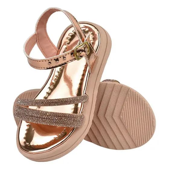 Sandália Infantil Feminina Bronze Brilho Strass Tratorada Menina Delicada