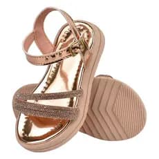 Sandália Infantil Feminina Bronze Brilho Strass Tratorada Menina Delicada
