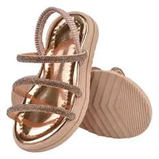 Sandália Infantil Feminina Bronze Brilho Strass Elástico Tratorada Menina Delicada