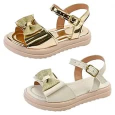 Kit 2 Pares Sandália Infantil Menina Feminina Laço Brilho Espelhado Gliter Tratorada