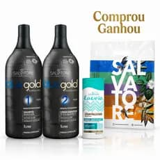 Salvatore Blue Gold Premium Passo 1 Shampoo Anionizador 1L + Passo 2 Tratamento de Realinhamento 1 L