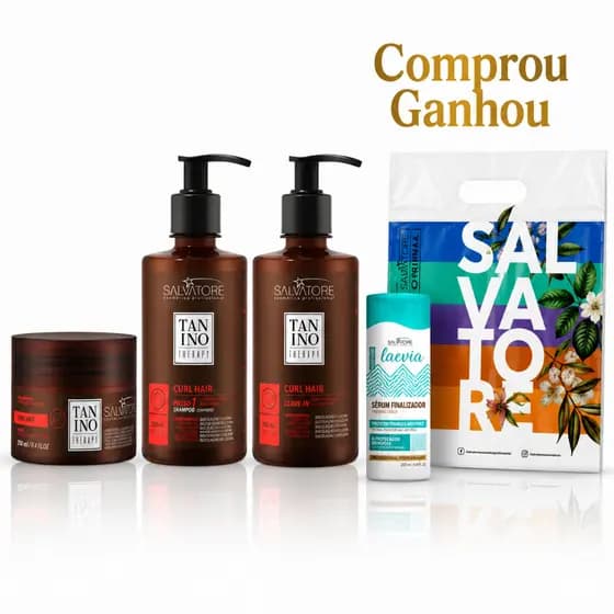 Kit Shampoo Máscara Leave-in Cabelos Cacheados Hidrata e Modela Curl Hair Salvatore Tanino Therapy