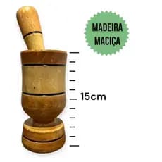 Pilão Madeira Envernizado 15 CM/ Socador de Alho Temperos/ Pimenta / Cozinha Doméstico / Restaurante / Bar