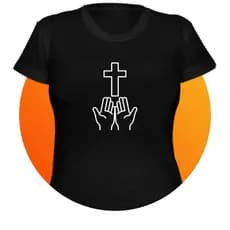 Baby Look Batismo Mãos cruz  renascimento - Camiseta feminina algodão católica religiosa
