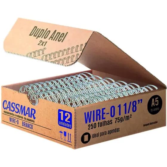 Wire-o para Encadernação 2x1 A5 Branco 1 1/8 250fls 12un