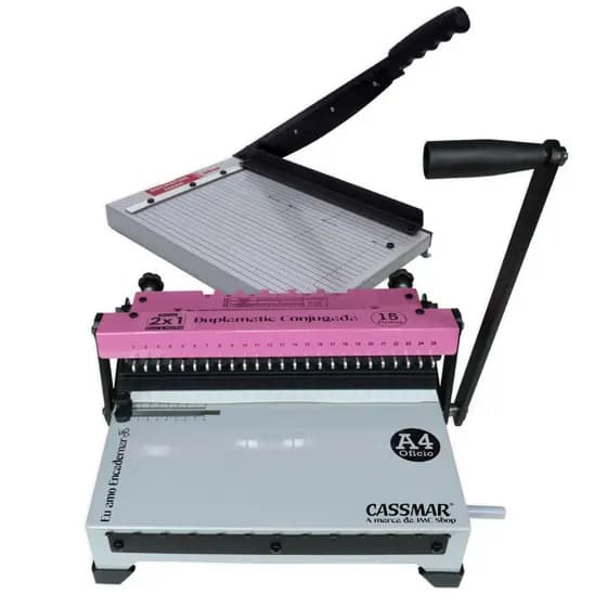 Kit Encadernadora De Wire-o Conjugada Furo Quadrado 2x1 15 Fls + Guilhotina De Papel Manual A4 30cm Em Aço 15 Folhas