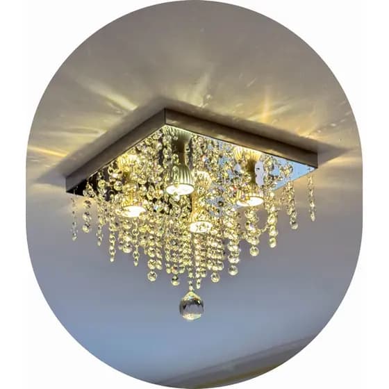 Lustre Pendente de Cristal Acrílico Com Leds Inclusos 30x30 Luxo Atena Pentente Sala Quarto Hall Salão