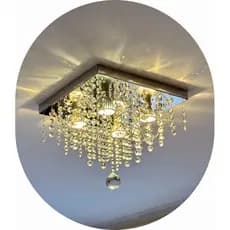 Lustre Pendente de Cristal Acrílico Com Leds Inclusos 30x30 Luxo Atena Pentente Sala Quarto Hall Salão