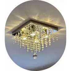Lustre 30x30 De Cristal Legitimo K9 Atena Sala Hall Com Leds