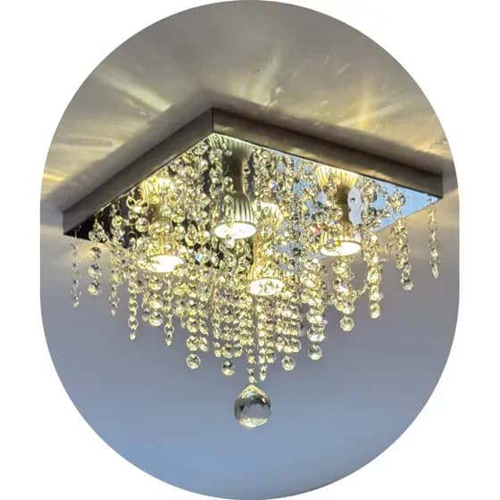 Lustre em Cristais Acrílicos 40x40 Sala Hall Quarto Salão