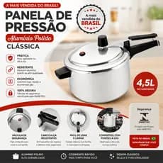 Panela de Pressão 4,5Litros  Panelux Linha Classic Alto Brilho Valvula de Segurança Aluminio A Mais Vendida Do Brasil