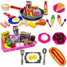 Kit Comidinha Infantil Cozinha Mercadinho Sorvete Brinquedo Frigideira Hot Dog