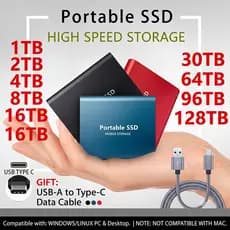 Disco Rígido Externo 30TB/16TB Portátil SSD 60TB/128TB USB3.0 8TB/4TB/2TB/1TB Para Dados De Laptop