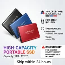 Disco Rígido Externo 30TB/16TB Portátil SSD 60TB/128TB USB3.0 8TB/4TB/2TB/1TB Para Dados De Laptop