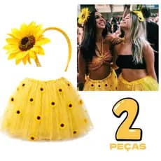 Fantasia Girassol Carnaval Kit Completo 2 Peças Saia + Tiara Girassol