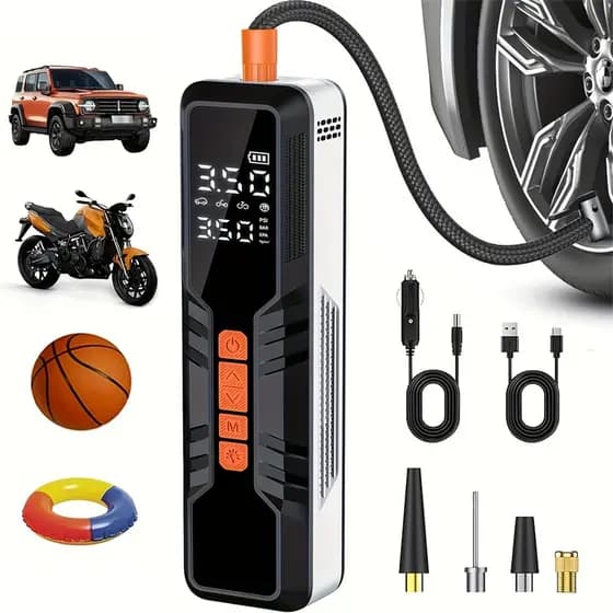 Compressor De Ar Portátil Com 10000mAh Power Bank Bomba De Pneus Elétrica Rápida Para Carros Medidor De Pressão Digital LED