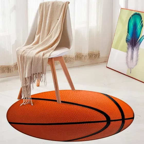 Tapete Redondo 88x88cm Decorativo Antiderrapante Bola de Basquete