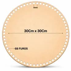 Base Redonda MDF Cru para Crochê Fio de Malha 25 a 30cm Alta Qualidade Ideal para Cestos e Sousplat