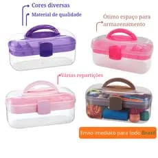 Maleta Organizadora Multiuso Bandeja Removível Alça Maquiagem Costura Papelaria Primeiros Socorros