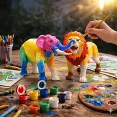 Brinquedo Didático Para Pintar Colorir Guache Elefante Leão Color Animals Silmar
