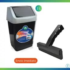 Kit Mini Lixeira Basculante 2 Litros Mesa Escritório Pia com Rodo Lixeirinha