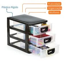 Gaveteiro Organizador De Mesa Multiuso 3 Gavetas Plástico Escritório Maquiagem Escolar Costura