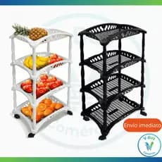 Organizador Vertical Multiuso Prateleiras tipo Fruteira 3 ou 4 andares com rodinhas Preto ou Branco