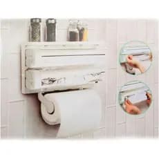Organizador De Cozinha Plástico 3 Em1 Suporte Porta Rolo Toalha Aluminio Filme Papel Cozinha