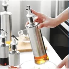 Galheteiro Porta Vinagre ou Azeite 300ml Aço Inox Vidro Bico Dosador Aika Home