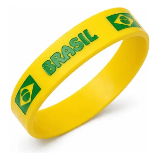 Pulseira de Silicone Brasil Amarela Verde Ajustável Unissex Copa Torcida Seleção Brasileira