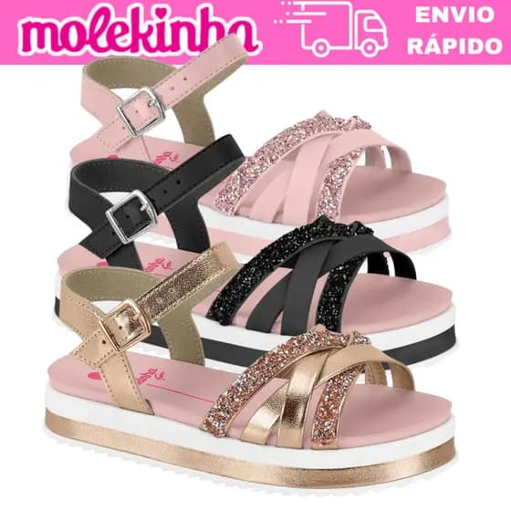 "Sandália Flatform Molekinha 2305.1569 Infantil Menina Confortável Casual Original"
