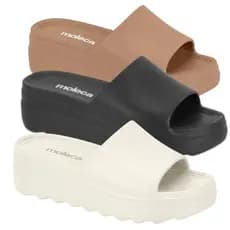 Sandália Flatform Feminina Moleca Plataforma Leve Confortável Slide Casual Original